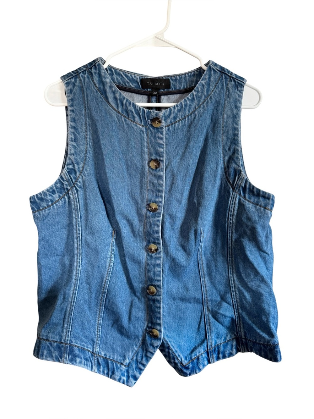 Talbots Light Blue Denim Button Front Vest - Picture 2 of 7